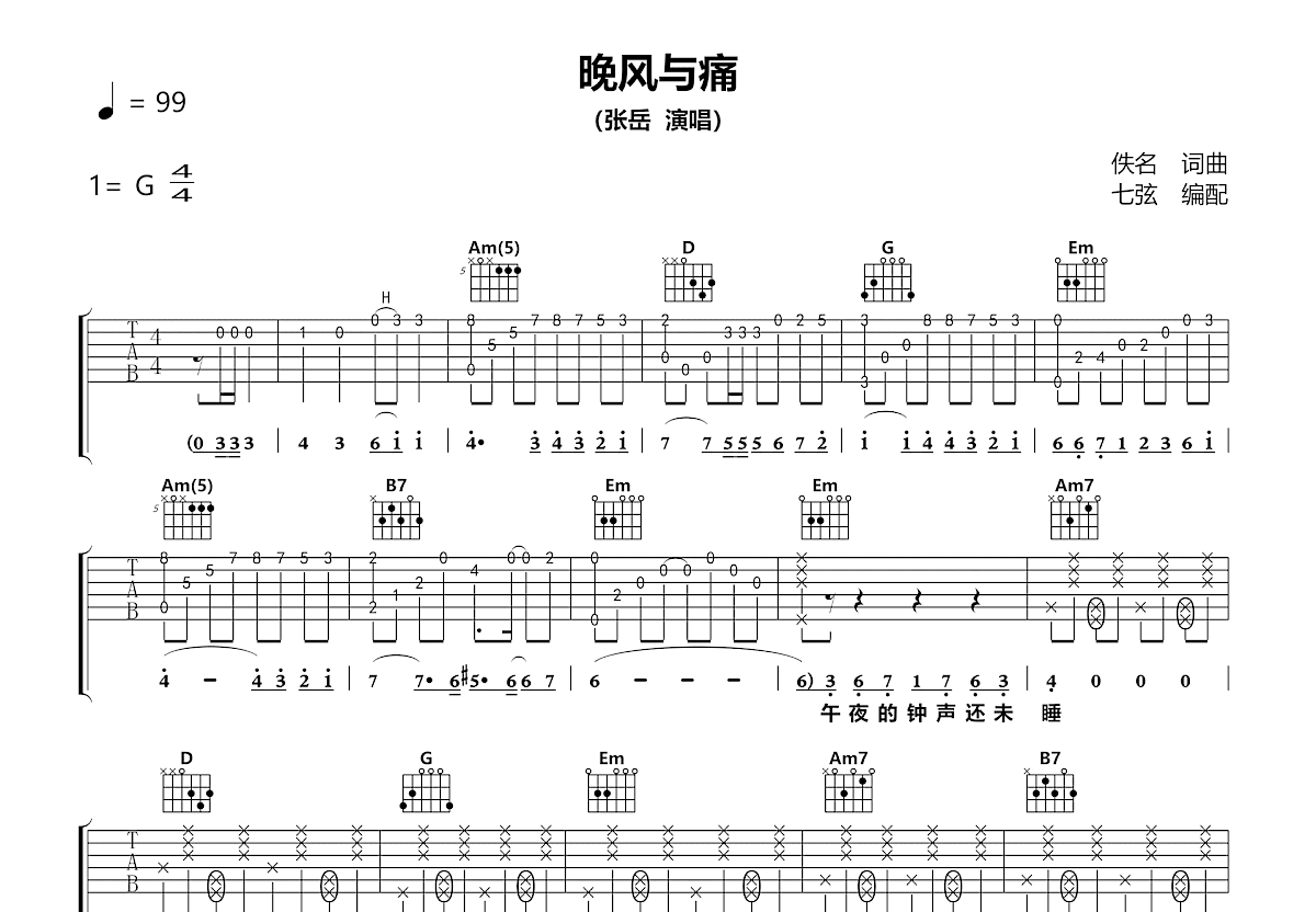 晚风与痛吉他谱预览图