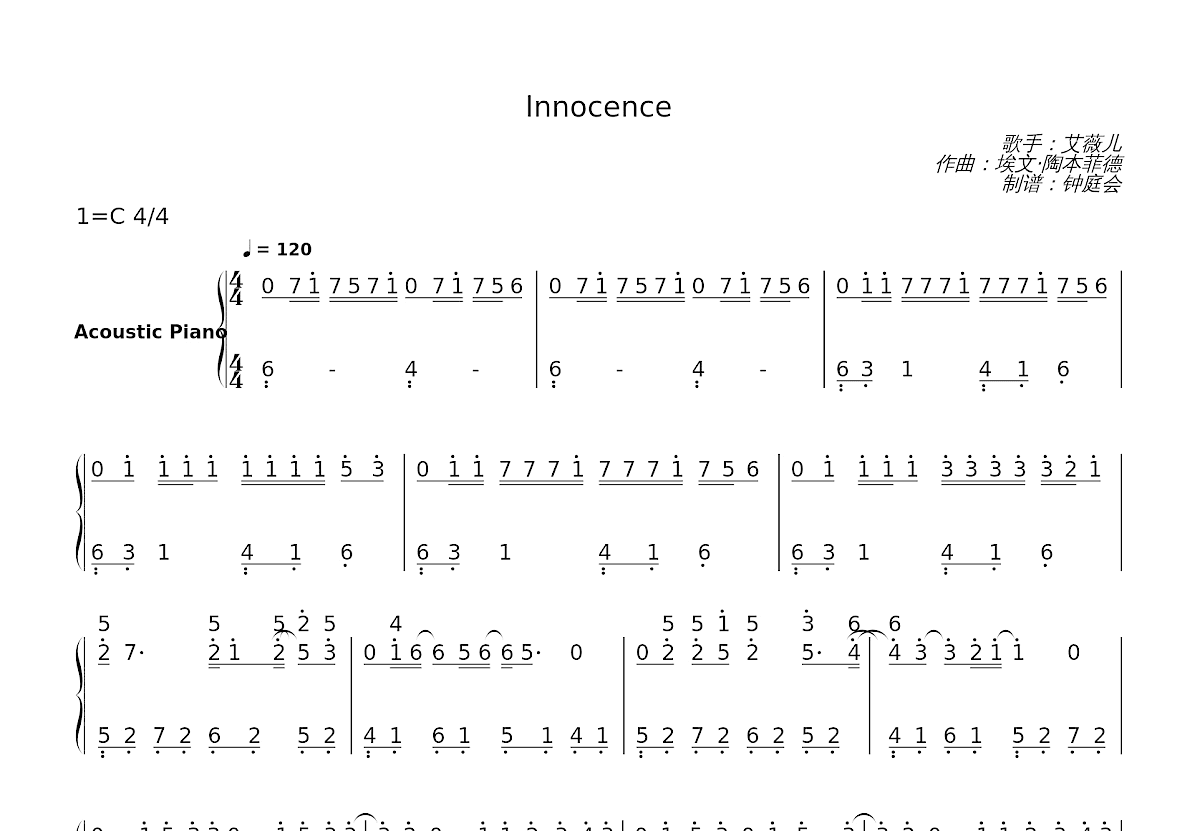 Innocence简谱预览图