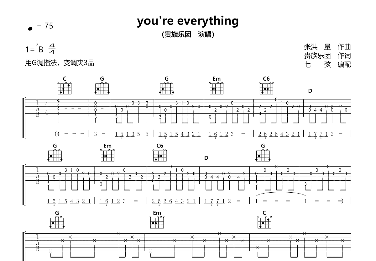 you're everything吉他谱_贵族乐团_G调弹唱