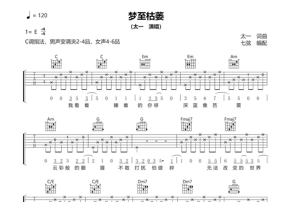 梦至枯萎吉他谱预览图