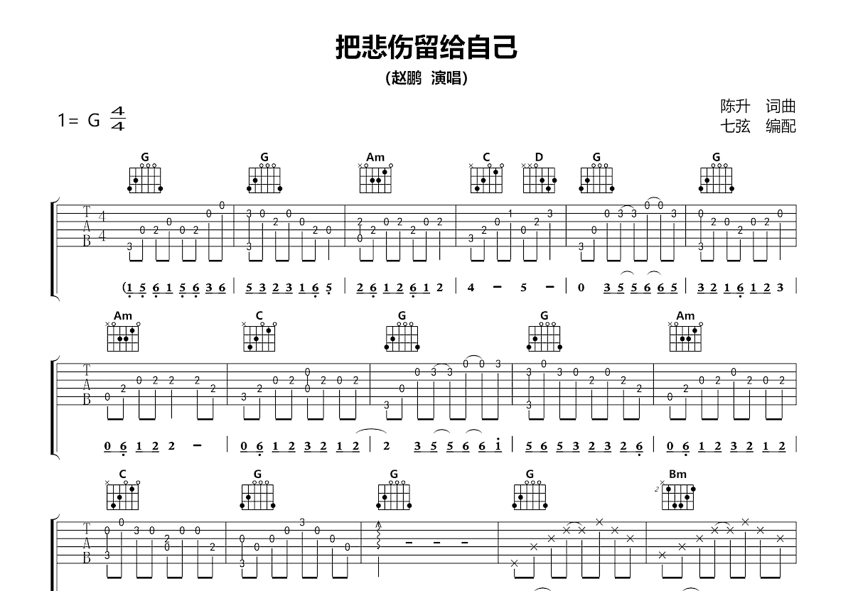 把悲伤留给自己吉他谱预览图