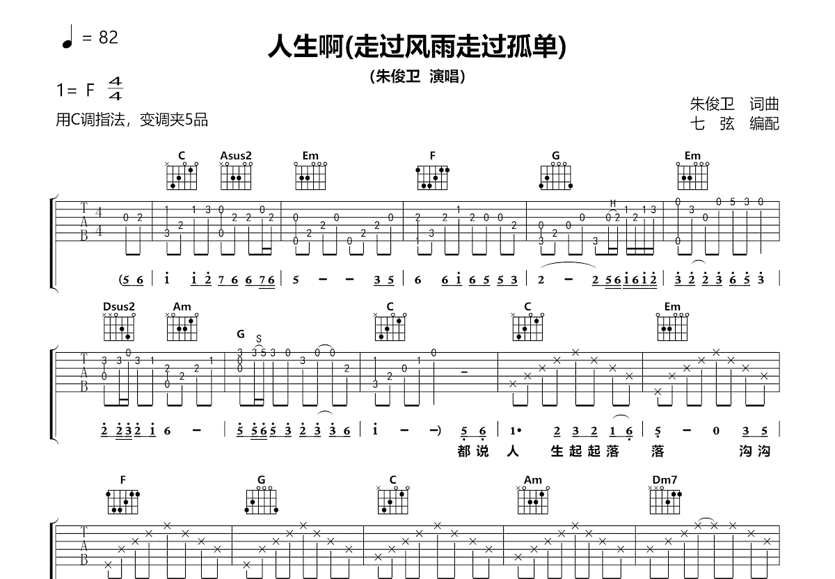 人生啊吉他谱预览图