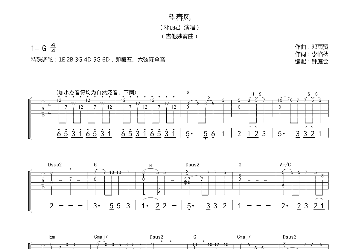 望春风吉他谱预览图