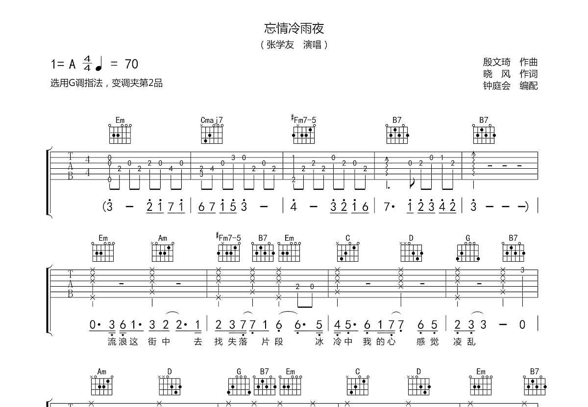 忘情冷雨夜吉他谱预览图