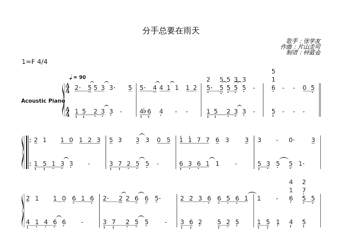 分手总要在雨天简谱预览图