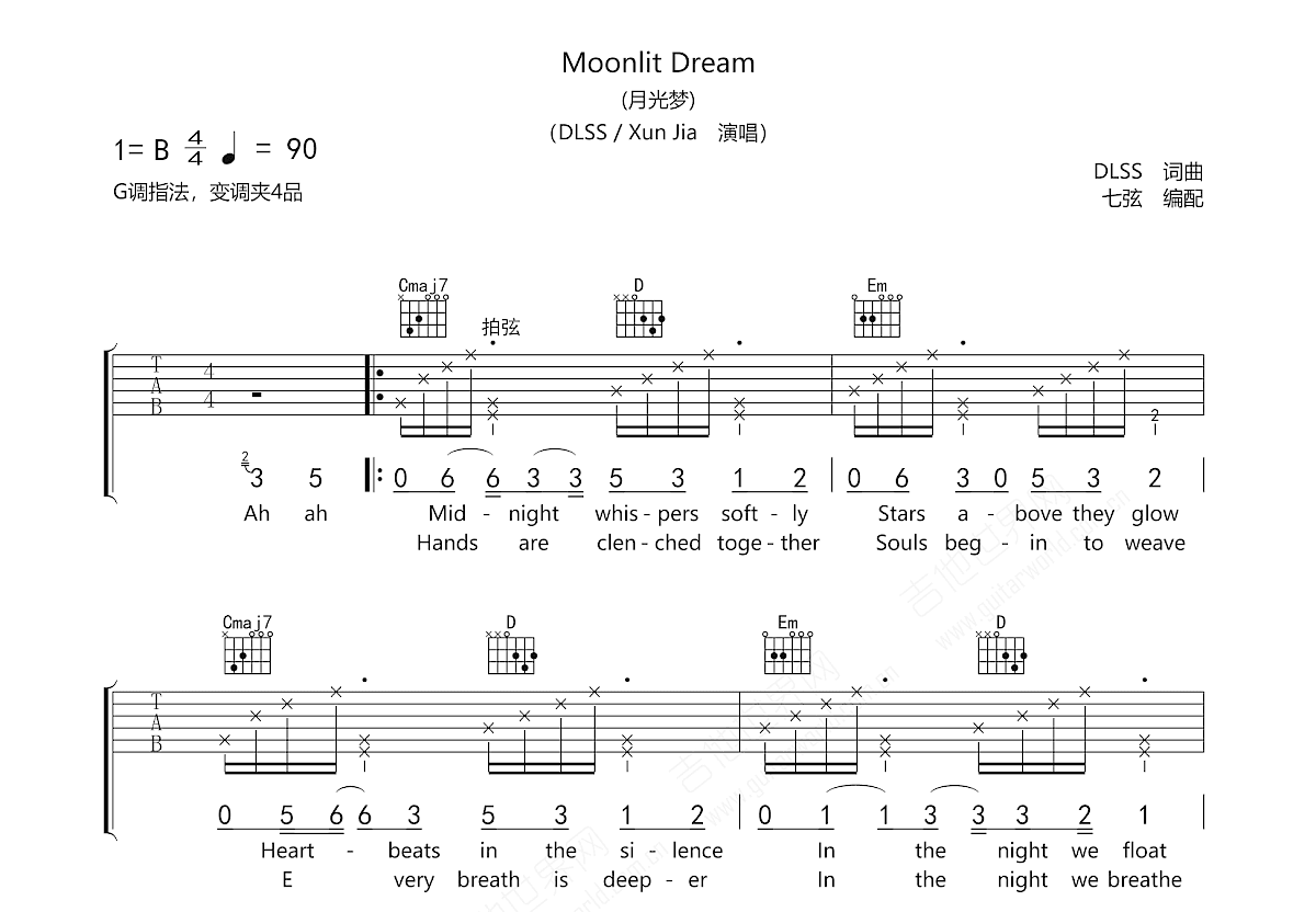 Moonlit Dream吉他谱_DLSS_G调弹唱