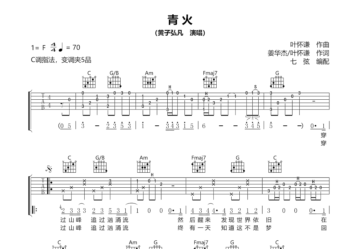 青火吉他谱预览图