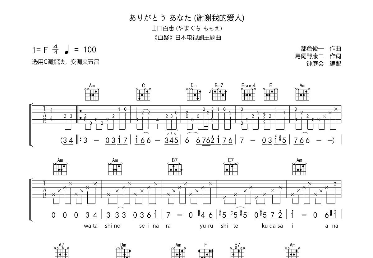 谢谢我的爱人吉他谱预览图