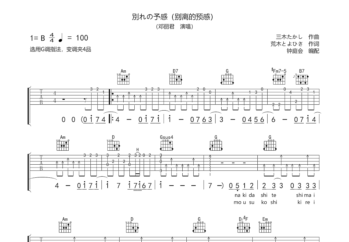 别离的预感吉他谱预览图