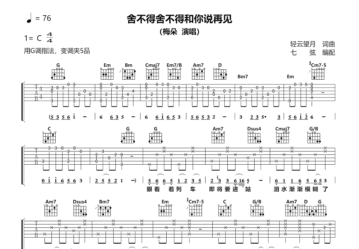 舍不得和你说再见吉他谱预览图