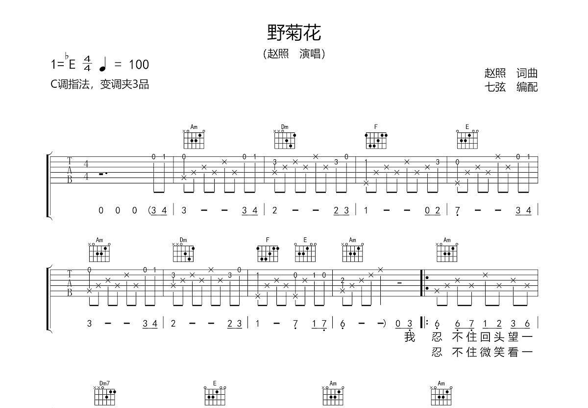 野菊花吉他谱预览图