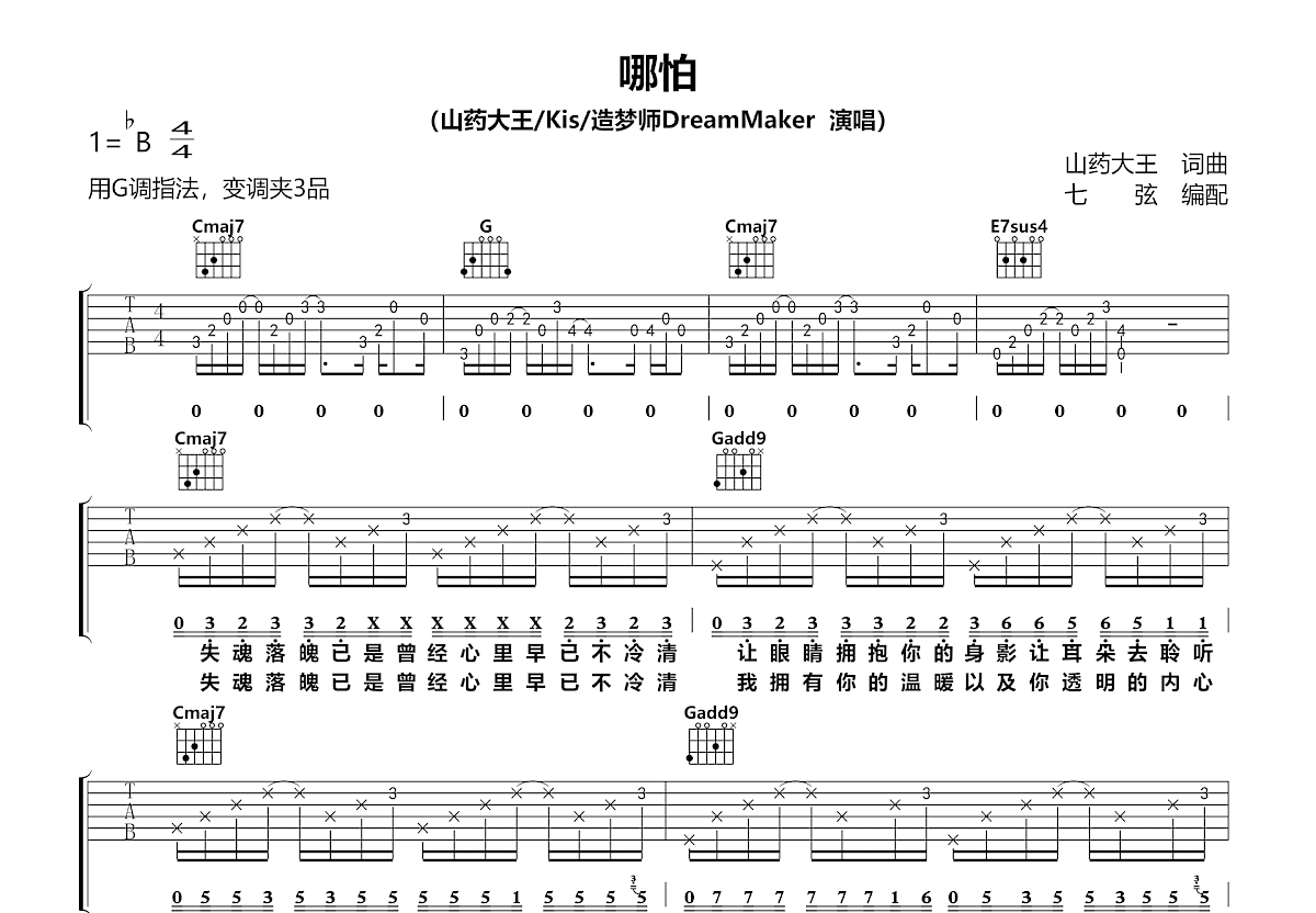 哪怕吉他谱预览图