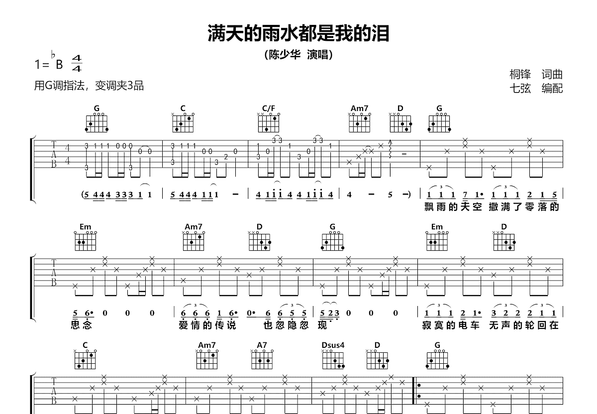 满天的雨水都是我的泪吉他谱预览图