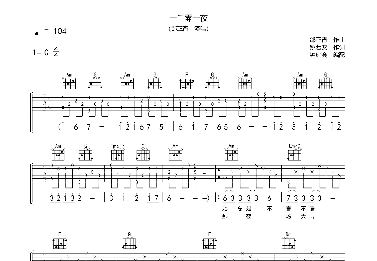 一千零一夜吉他谱预览图