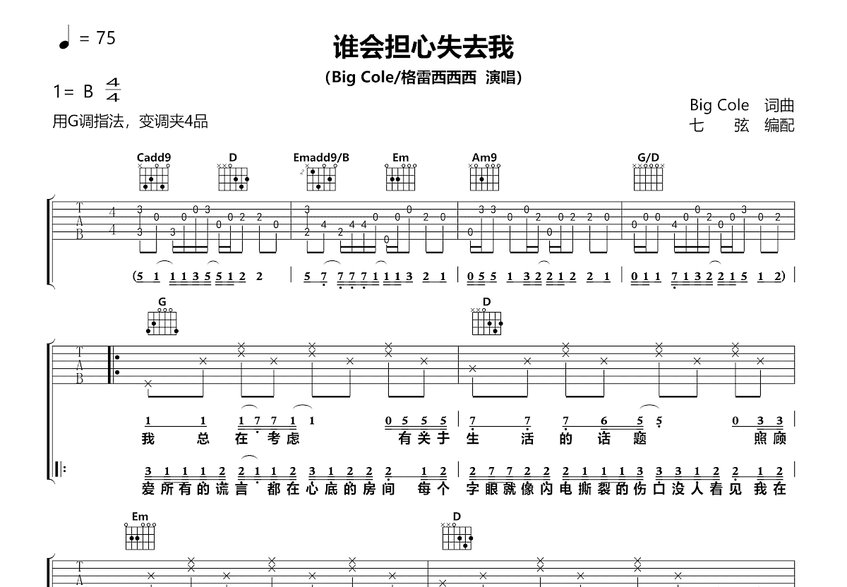 谁会担心失去我吉他谱预览图