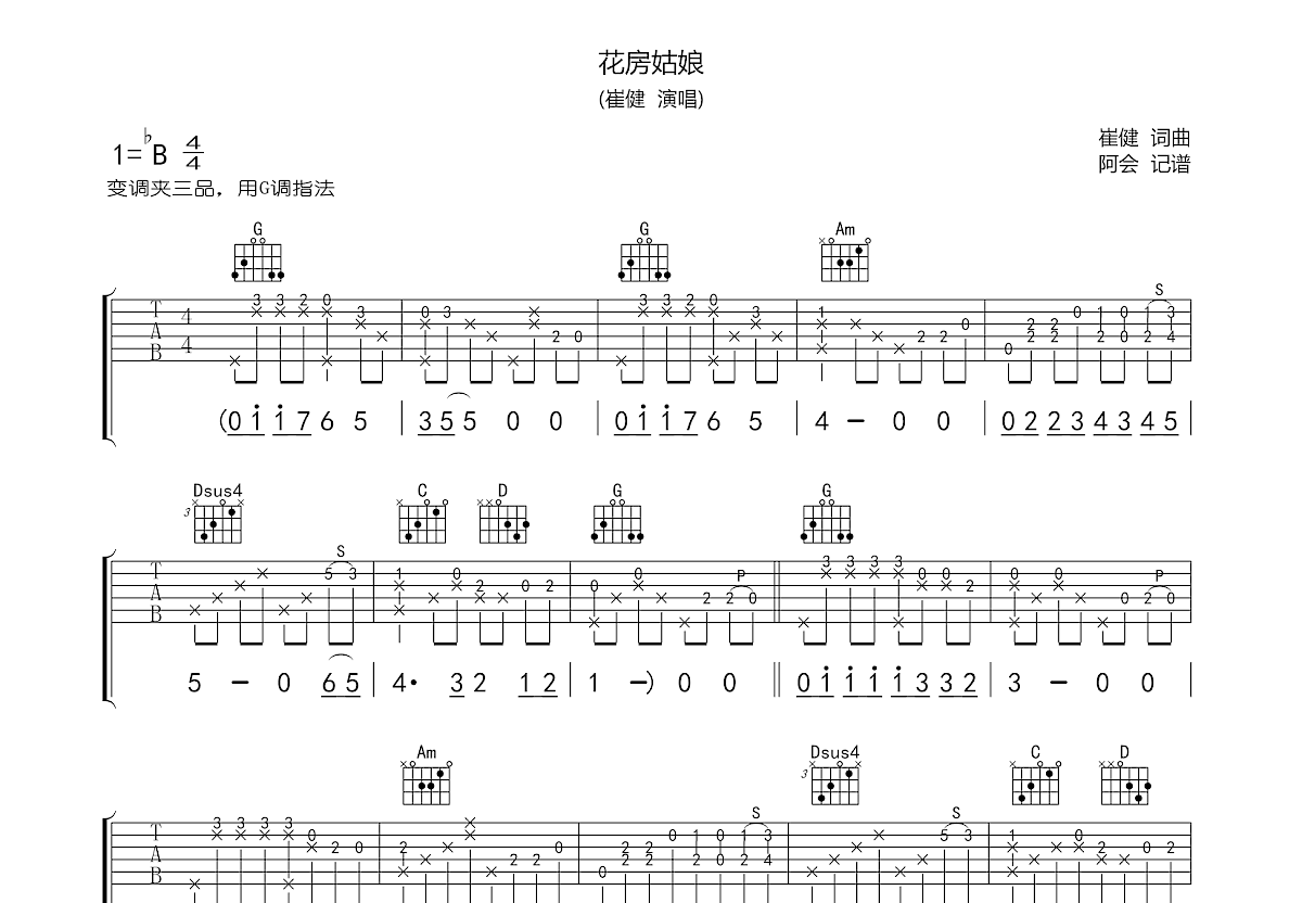 花房姑娘吉他谱预览图