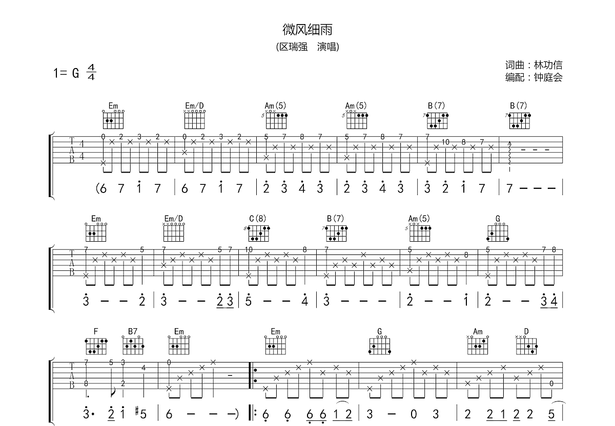 微风细雨吉他谱预览图
