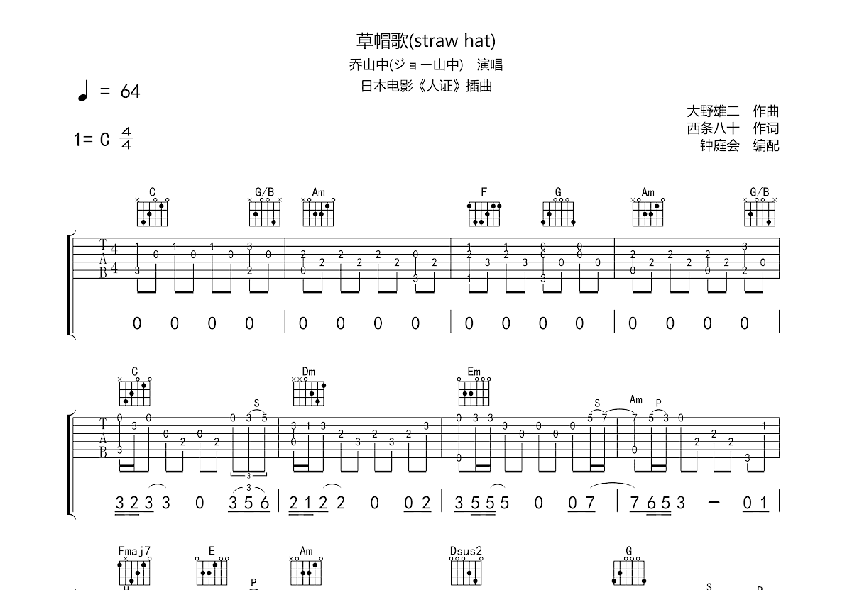 草帽歌吉他谱预览图