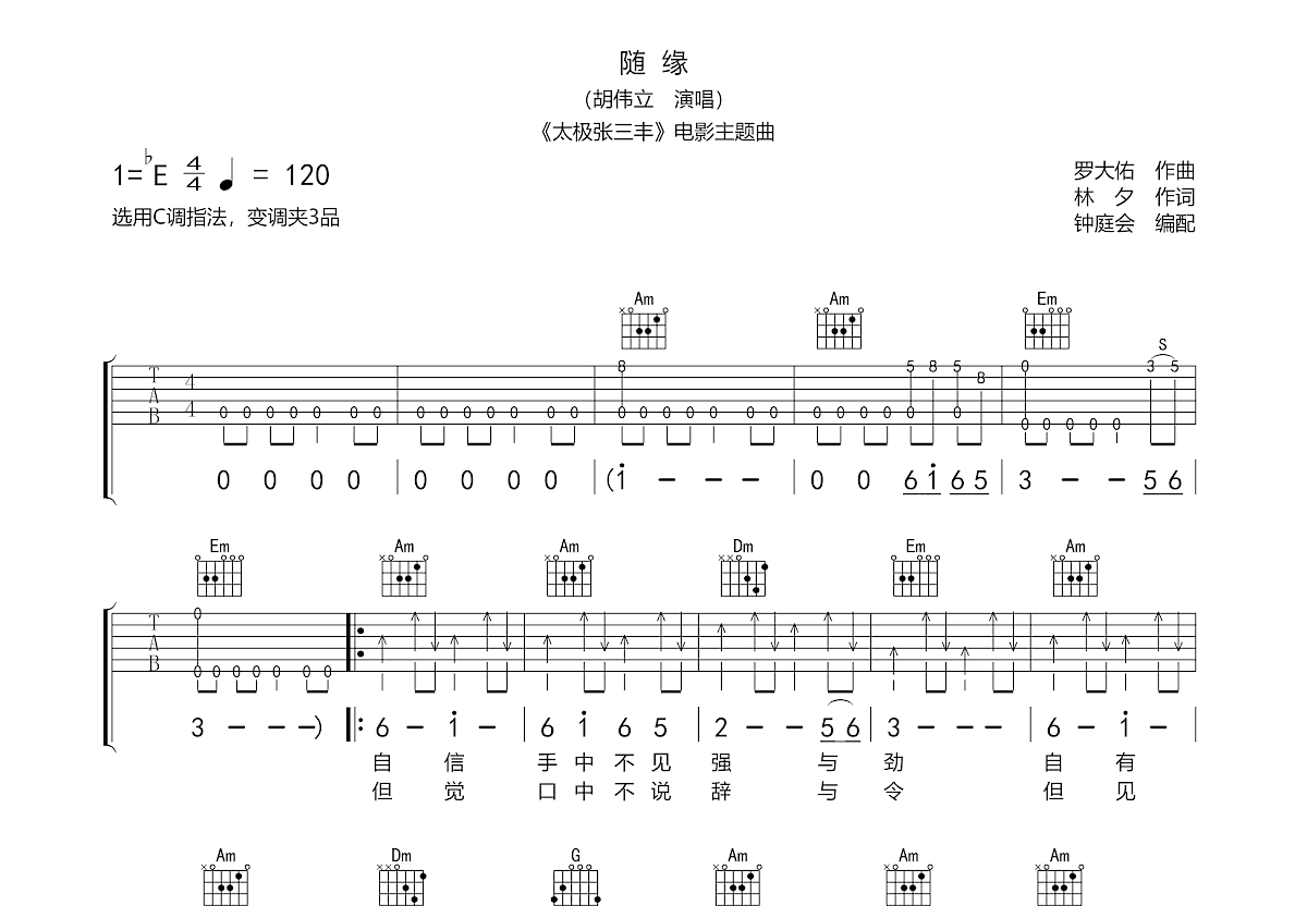 随缘吉他谱预览图