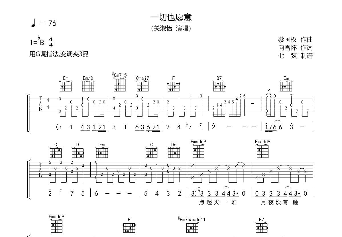 一切也愿意吉他谱预览图