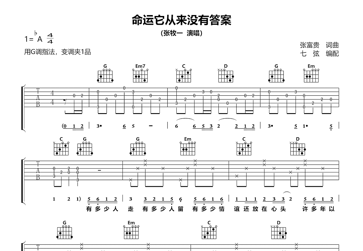 命运它从来没有答案吉他谱预览图