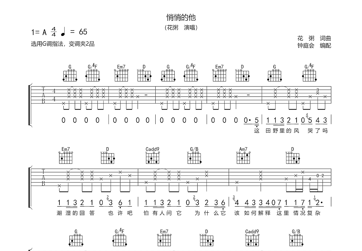 悄悄的他吉他谱预览图