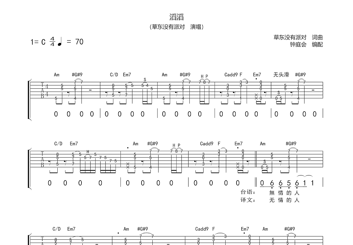 滔滔吉他谱预览图