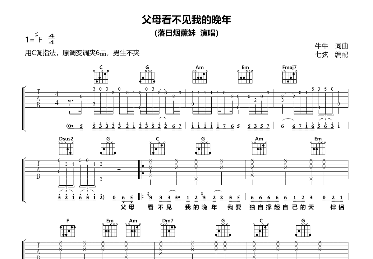 父母看不见我的晚年吉他谱预览图