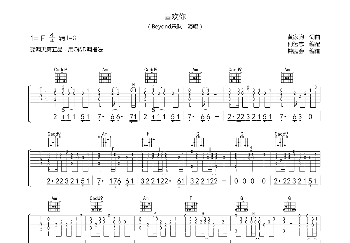 喜欢你吉他谱预览图