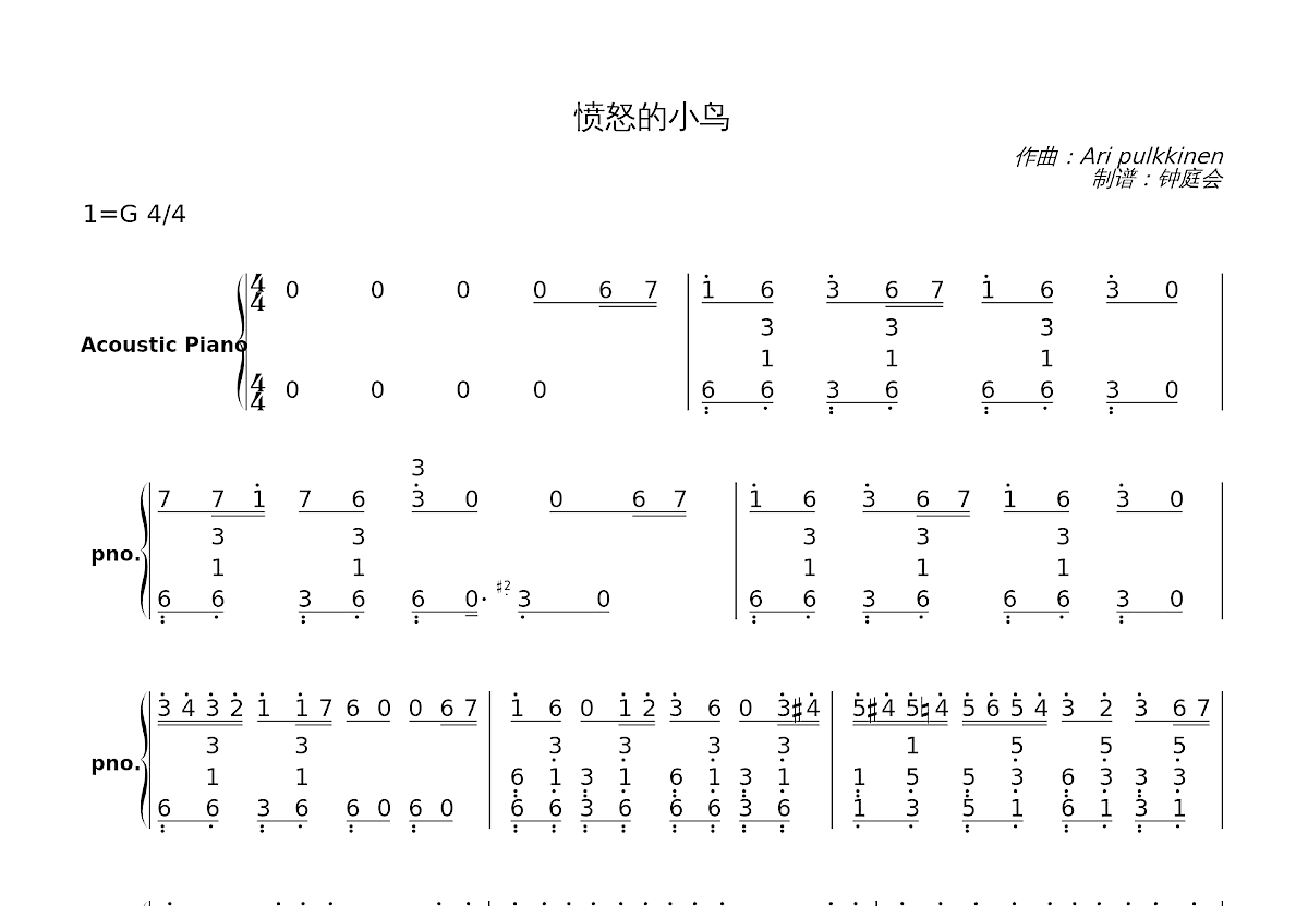 愤怒的小鸟简谱预览图