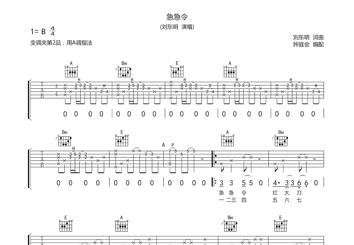 急急令吉他谱预览图