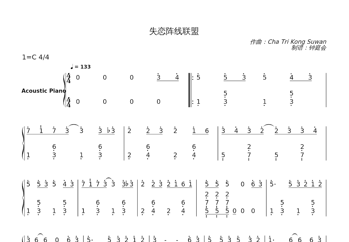 失恋阵线联盟简谱预览图