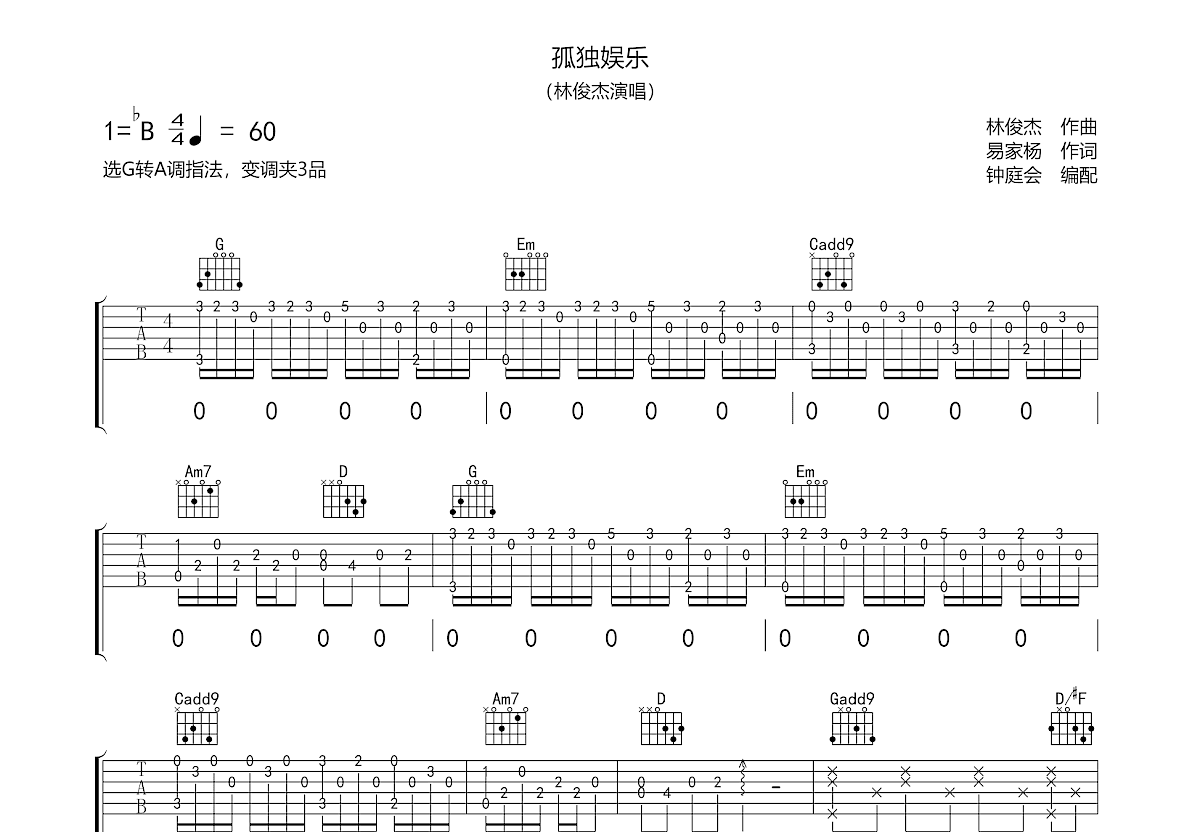 孤独娱乐吉他谱预览图