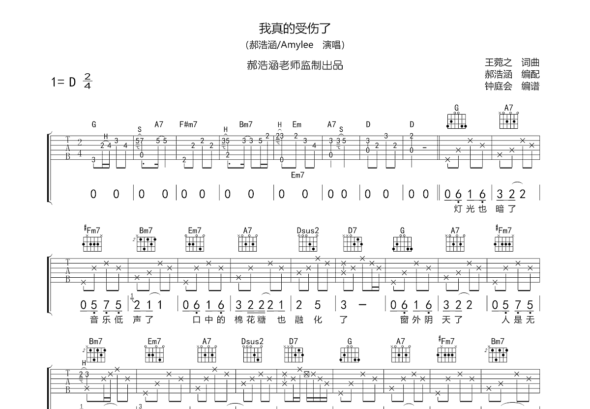 我真的受伤了吉他谱预览图