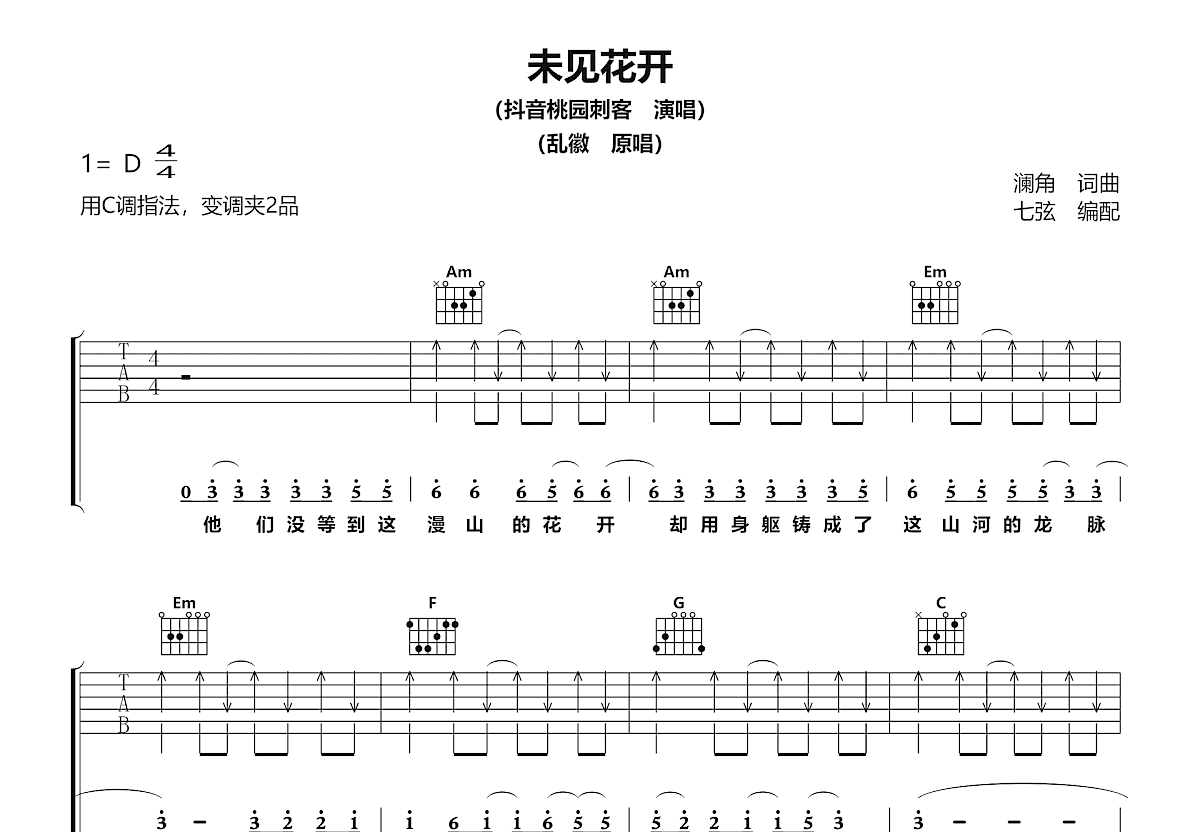 未见花开吉他谱预览图