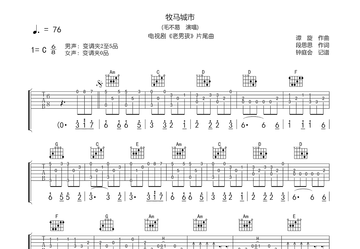 牧马城市吉他谱预览图