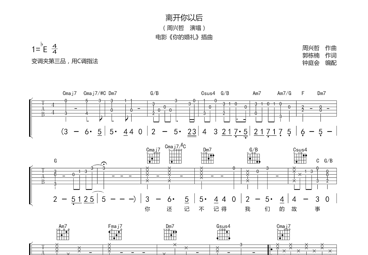 离开你以后吉他谱预览图