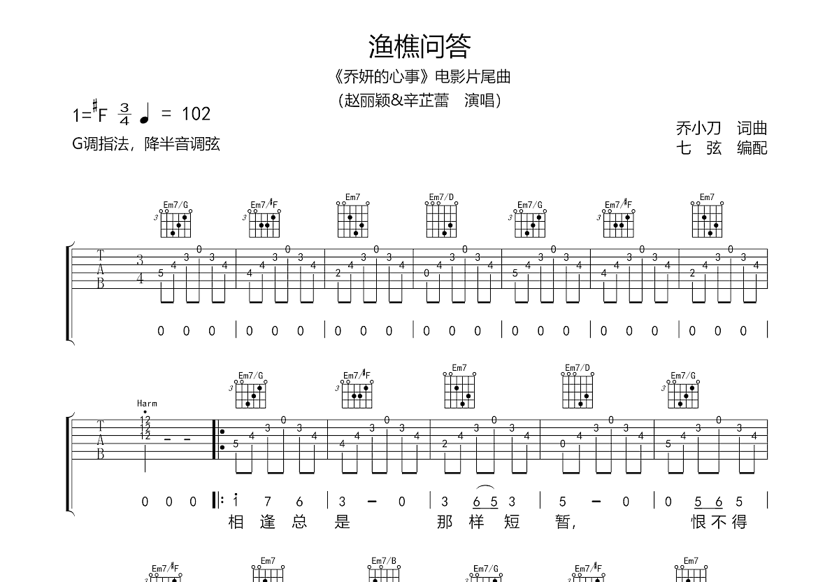 渔樵问答吉他谱预览图