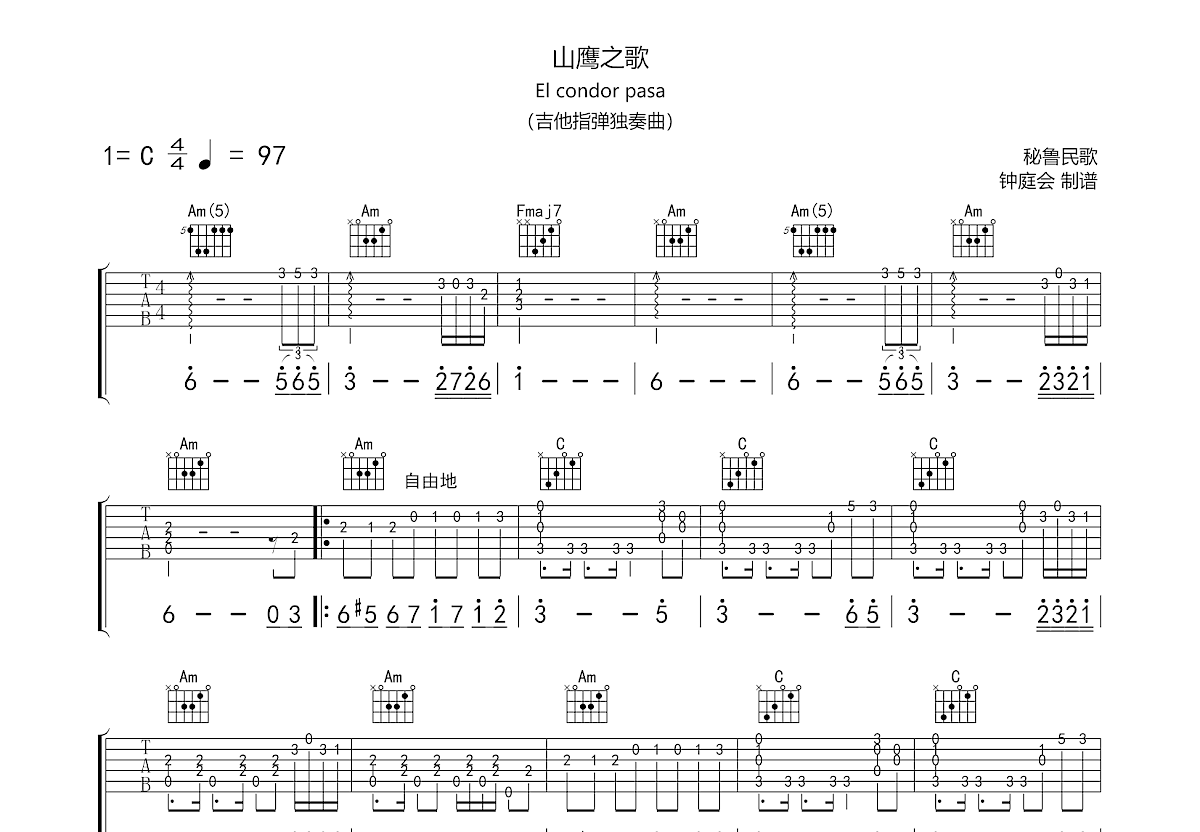 山鹰之歌吉他谱预览图