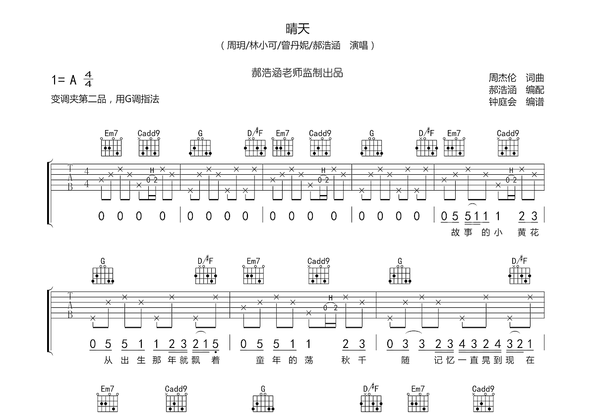 晴天吉他谱预览图