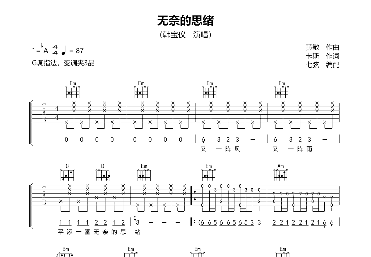 无奈的思绪吉他谱预览图