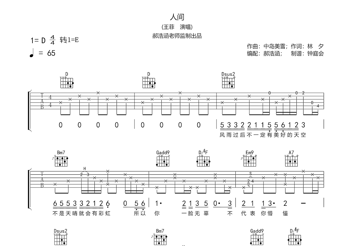 人间吉他谱预览图