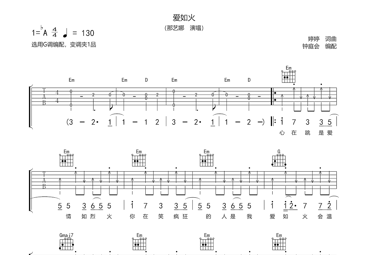 爱如火吉他谱预览图