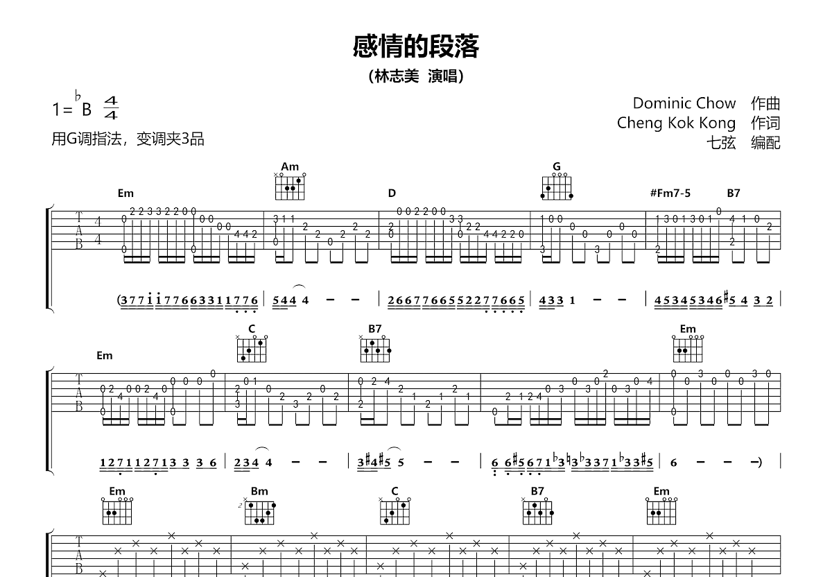 感情的段落吉他谱_林志美_G调弹唱