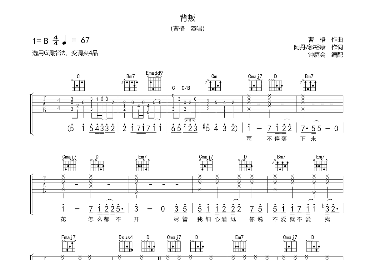 背叛吉他谱预览图