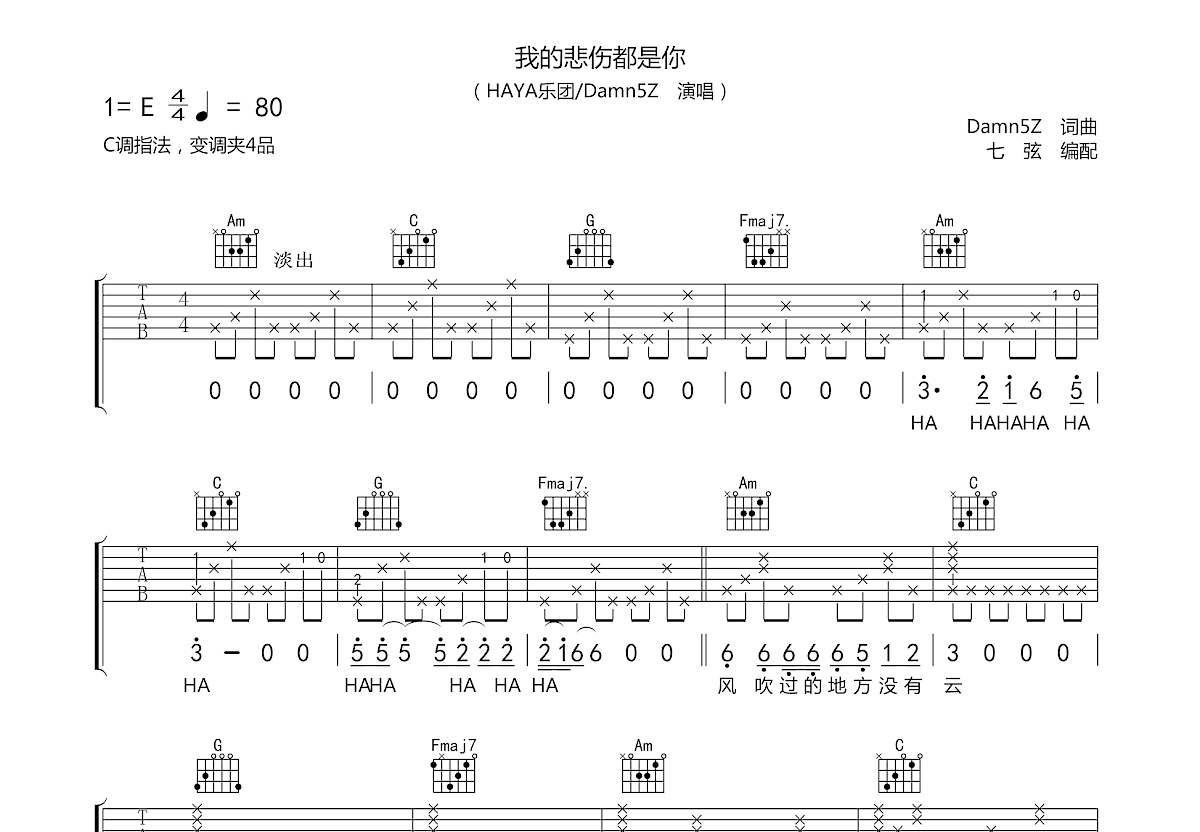 我的悲伤都是你吉他谱预览图