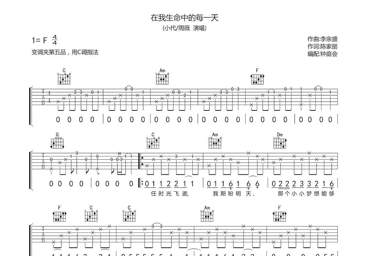 在我生命中的每一天吉他谱预览图