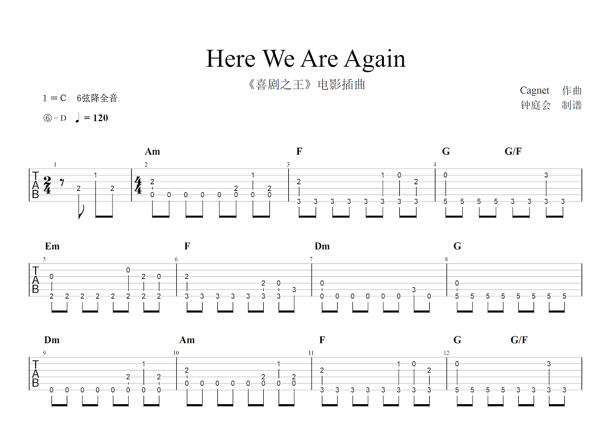 Here We Are Again吉他谱预览图