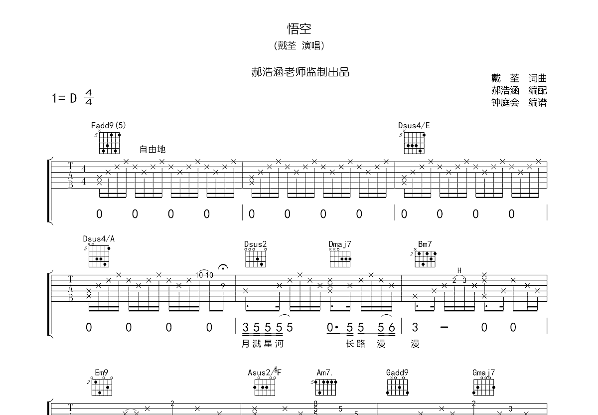 悟空吉他谱预览图