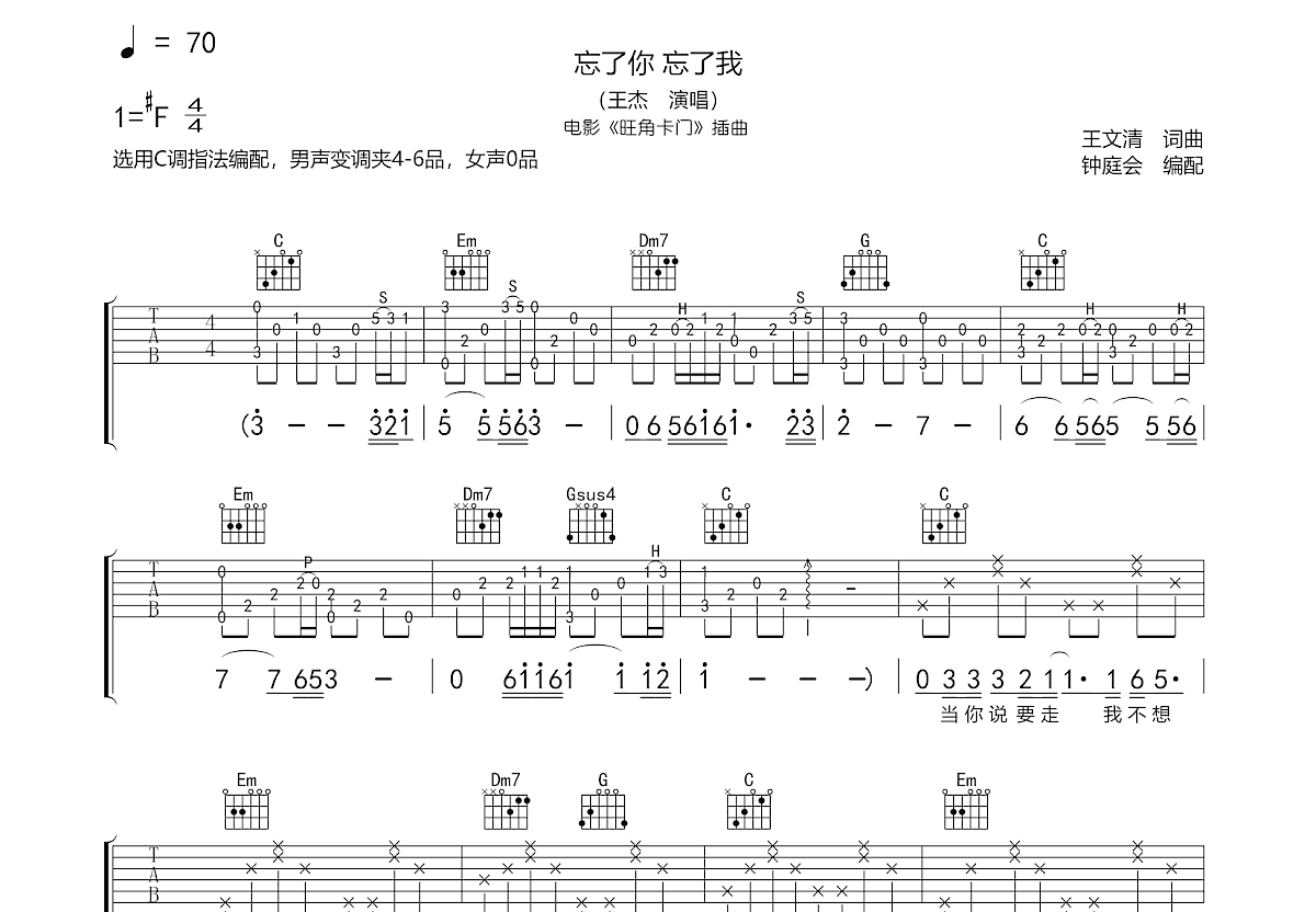 忘了你忘了我吉他谱预览图